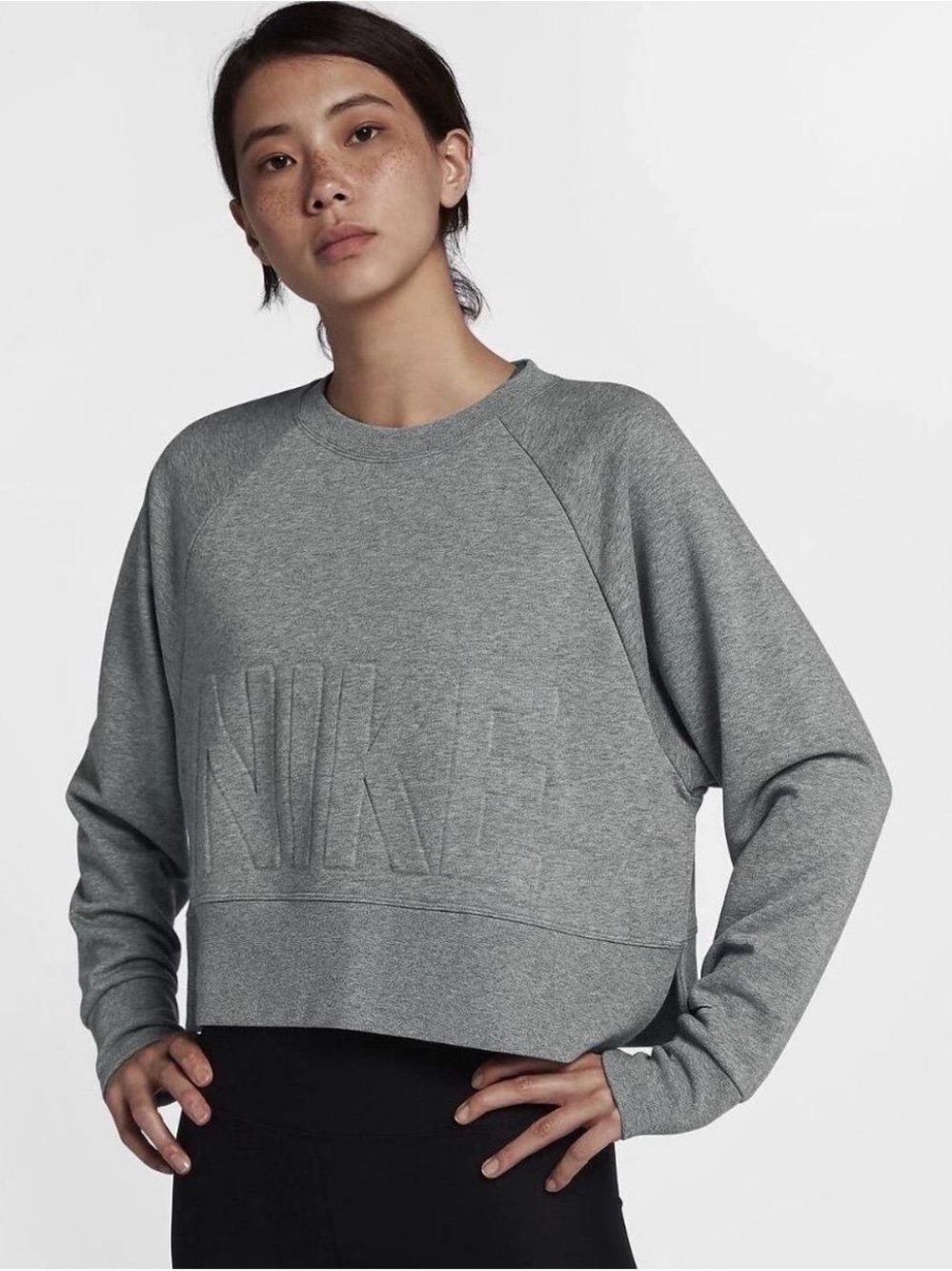 Nike Women's Grey Embossed Logo Raglan Sweatshirt